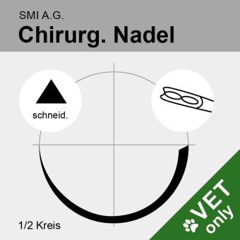 Chir. Nadel 1/2 Kreis schneidend HS 90mm N°00, Federöhr 