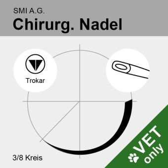 Chir. Nadel 3/8 Kreis Rundkörper Trokarsp. DRT 80mm N°1, Öhr 