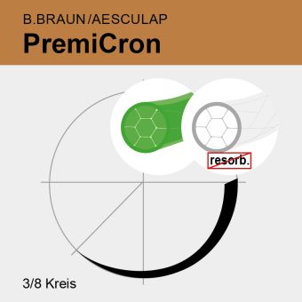 PremiCron grün/weiß gefl. Pledgets USP 2/0 8x75cm, 2xDR18 